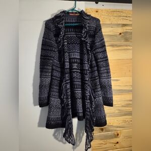 Huna Baby Alpaca and Silk Blend Knit Fringe Long Cardigan Sweater Womens size M